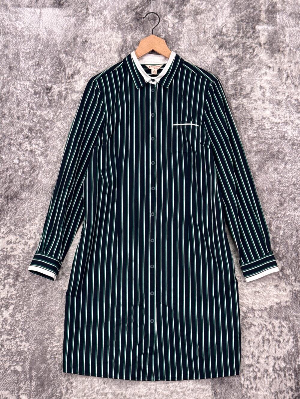 Brooks Brothers Red Fleece Shirt Dress 12 Womens Blue & Green Striped Cotton